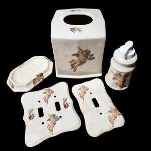 Cupid Victorian Floral Bathroom Accessory Set VNTG VB Athena California 5pc